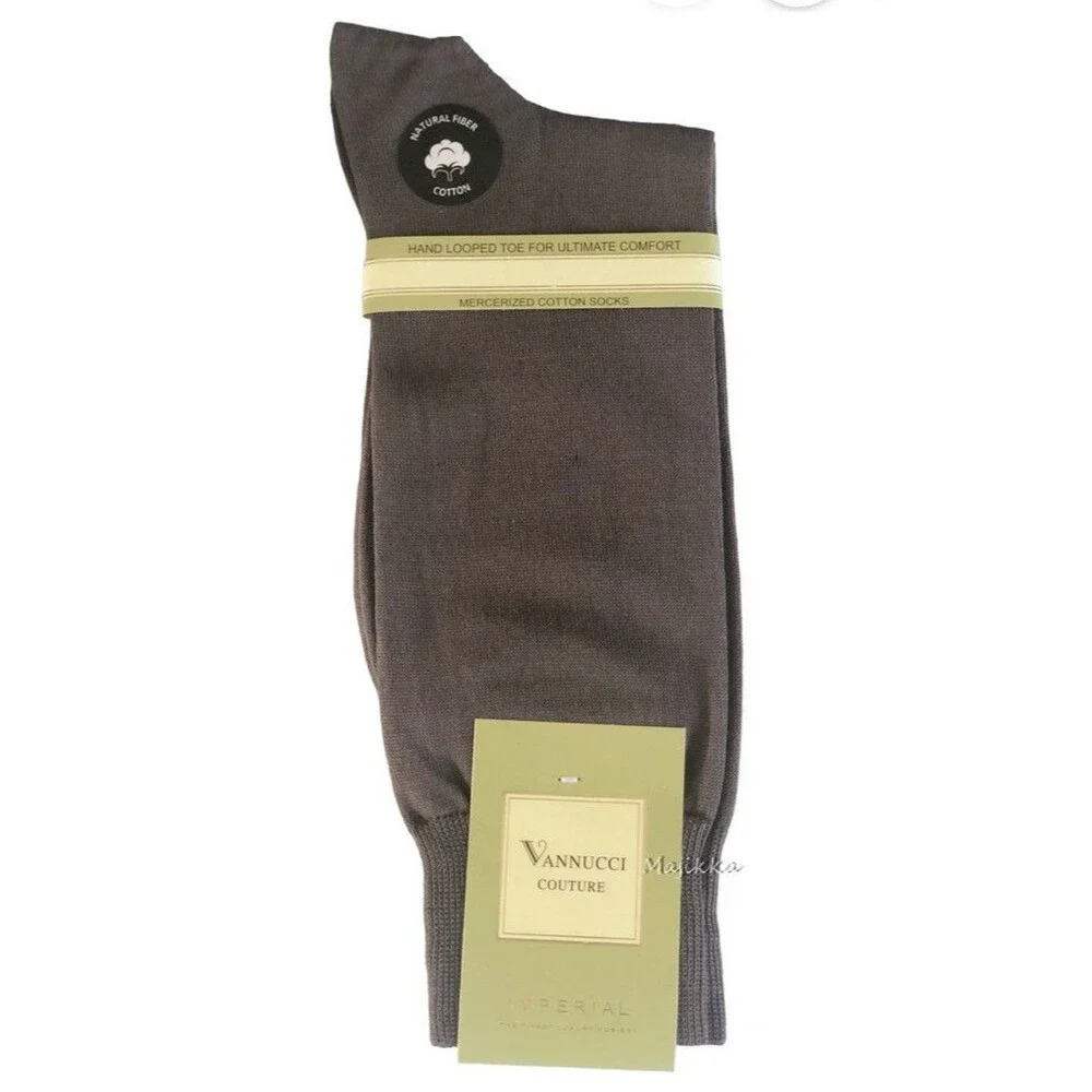 Vannucci Expresso Mens Dress Socks Solid Medium Brown Cotton Blend Sz 10-13